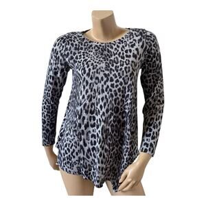 Green Envelope LA Leopard Print Stretch Knit Asymmetric Hem Top Women's Small